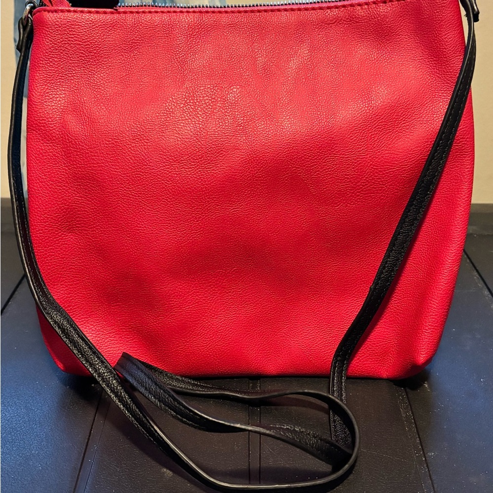 Betsey Johnson Red Crossbody Bag with Black Strap